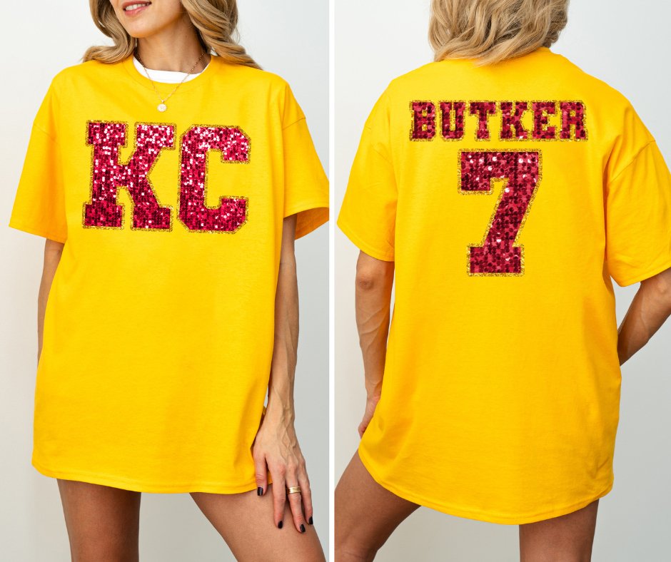 Red Glitter KC Front & BUTKER 7 Back Gold Tee (FRONT/BACK) - Graphic Tee - The Red Rival