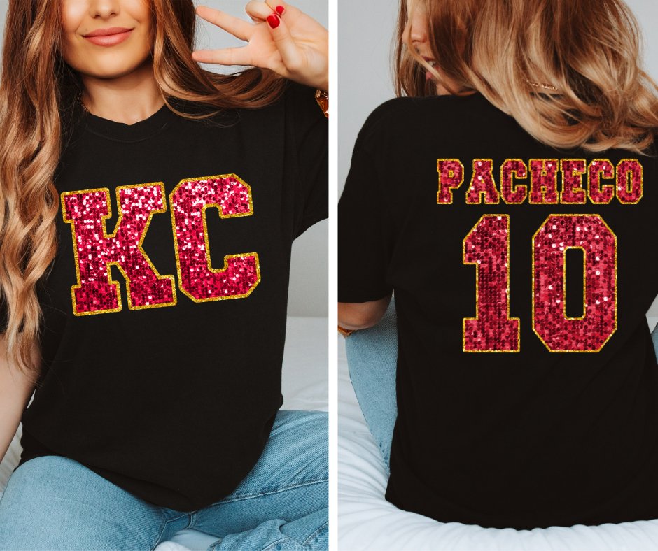 Red Glitter KC Front & PACHECO 10 Back Black Tee (FRONT/BACK) - Graphic Tee - The Red Rival