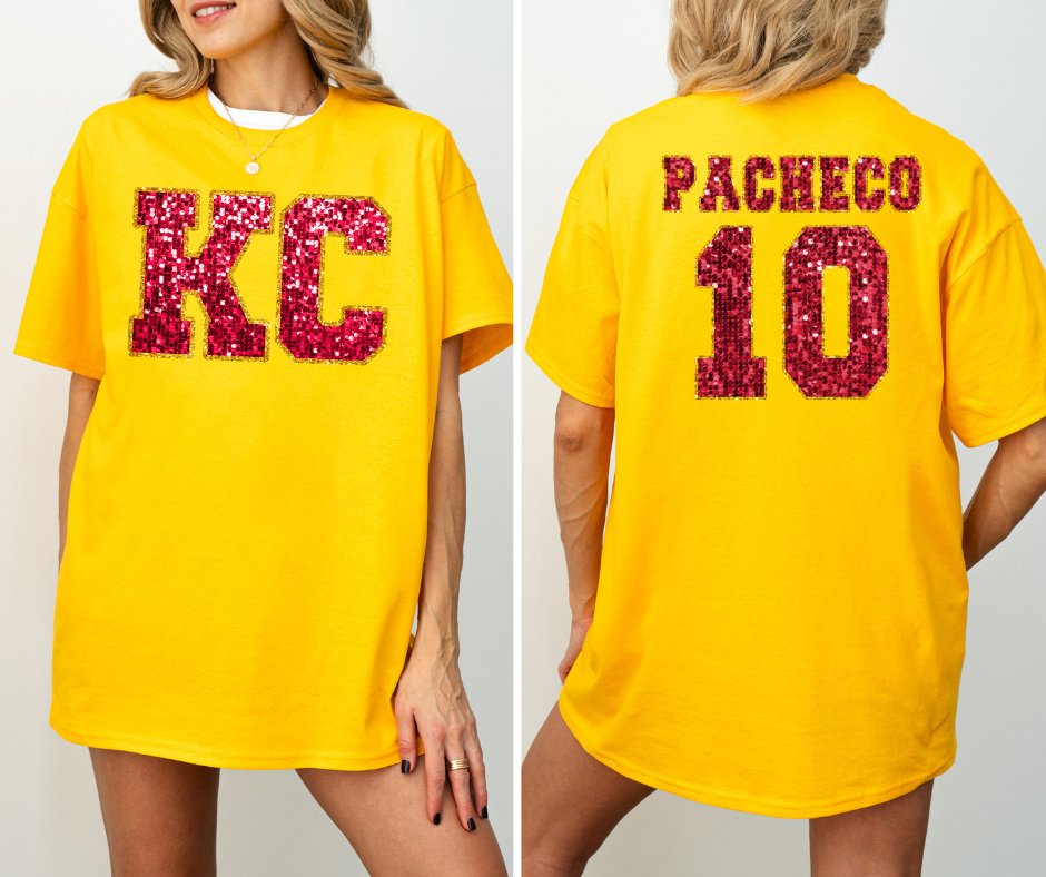 Red Glitter KC Front & PACHECO 10 Back Gold Tee (FRONT/BACK) - Graphic Tee - The Red Rival