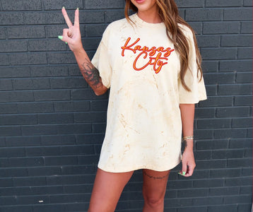 Red Gold Kansas City Script on Yellow Tie Dye Tee - Graphic Tee - The Red Rival