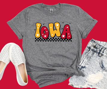 Retro Maroon & Gold Star Iowa Grey Tee - Tees - The Red Rival