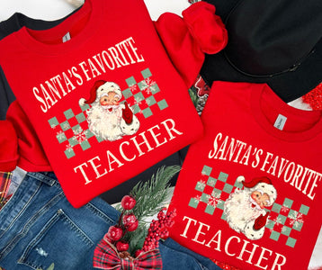 Santa's Favorite Teacher RED Sweatshirt or Tshirt (FINAL SALE) - Wholesale - The Red Rival