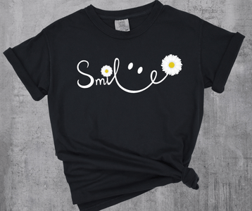 Smile Daises on Black Tee - Graphic Tee - The Red Rival