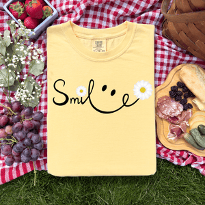 Smile Daises on Light Yellow Tee - Graphic Tee - The Red Rival