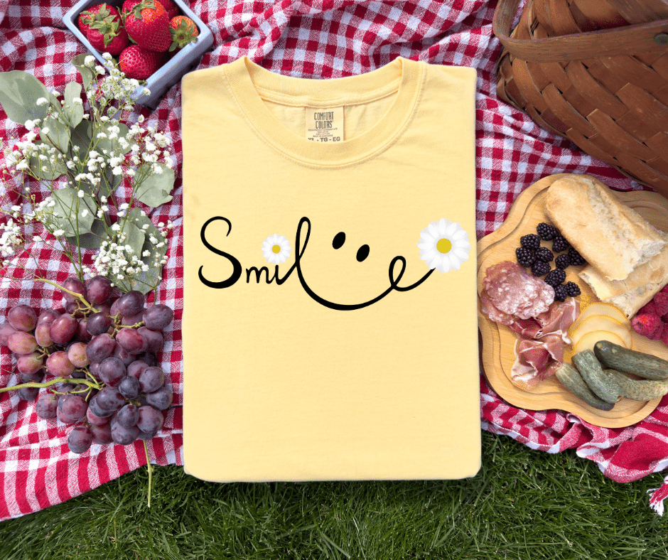 Smile Daises on Light Yellow Tee - Graphic Tee - The Red Rival