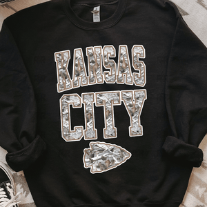 Snow Camo Kansas City Arrowhead Black Sweatshirt or Tee - Tees - The Red Rival