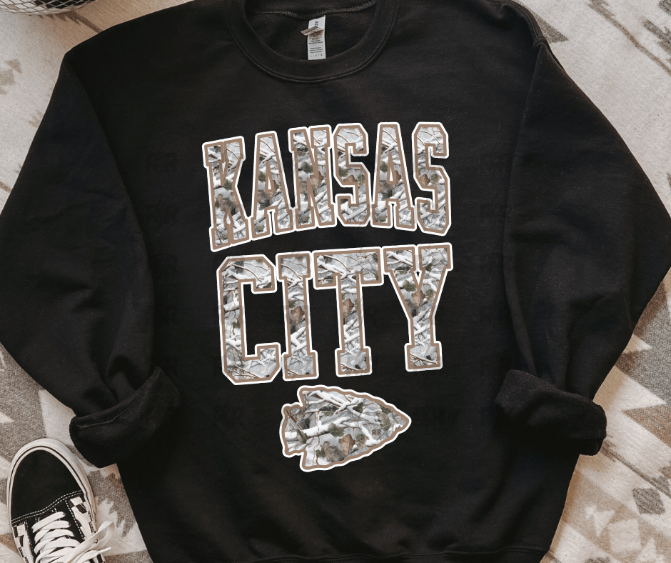 Snow Camo Kansas City Arrowhead Black Sweatshirt or Tee - Tees - The Red Rival