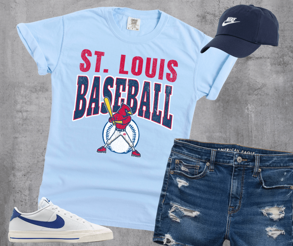 St Louis Baseball Cardinal Baseball Player Light Blue Tee - Tees - The Red Rival