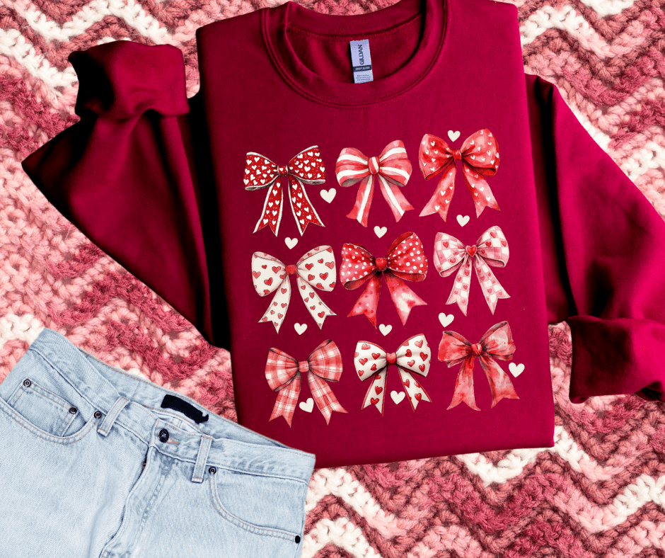 Valentine Bow Pattern Cardinal Sweatshirt - Tees & Sweatshirts - The Red Rival