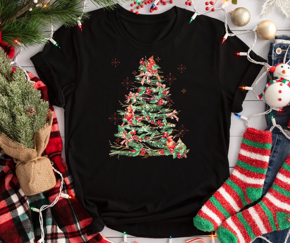 Watercolor Cardinal Tree Black Sweatshirt or Tshirt (FINAL SALE) - Wholesale - The Red Rival