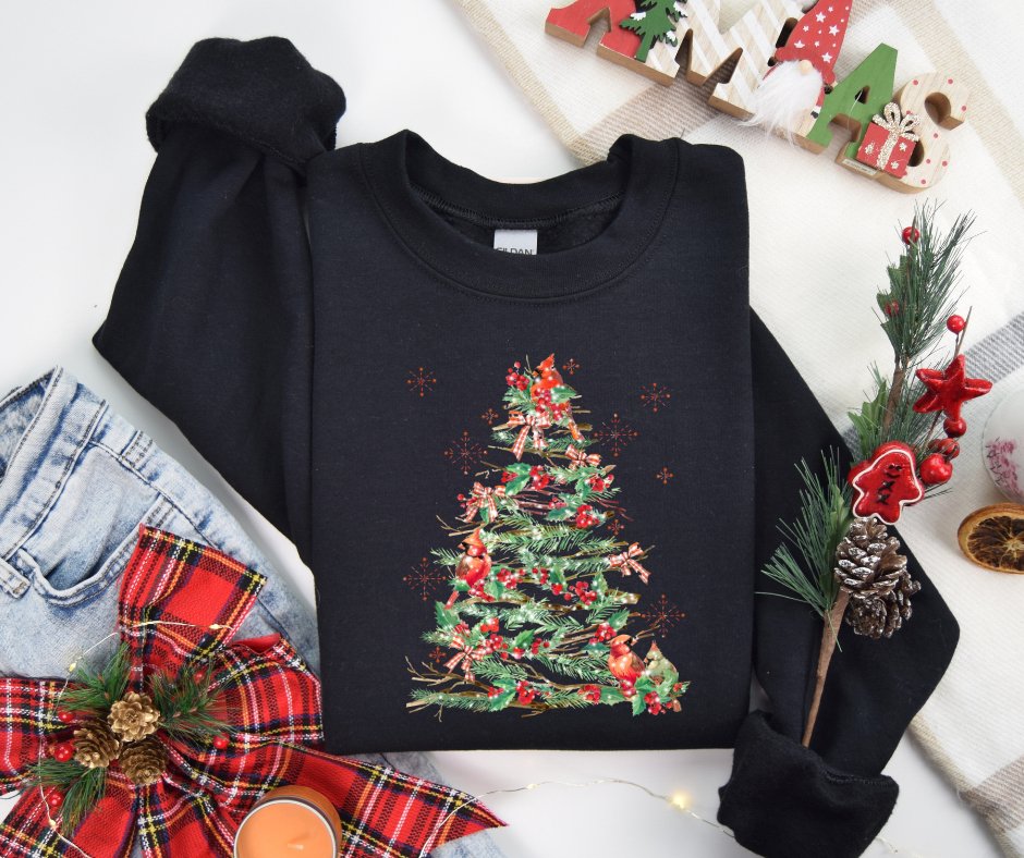 Watercolor Cardinal Tree Black Sweatshirt or Tshirt (FINAL SALE) - Wholesale - The Red Rival