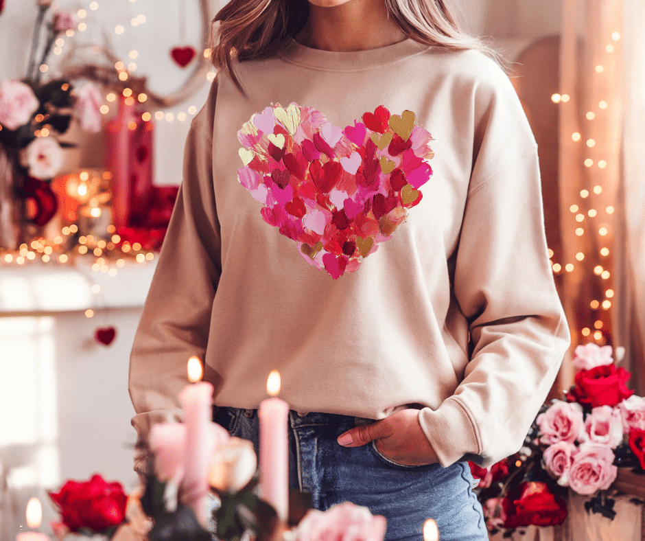 Watercolor Hearts Tan Sweatshirt - Tees & Sweatshirts - The Red Rival