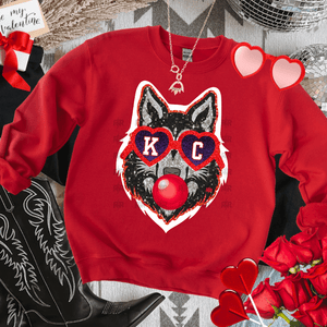 Wolf Blowing Bubble with KC Glasses Red Tee or Sweatshirt - Tees - The Red Rival