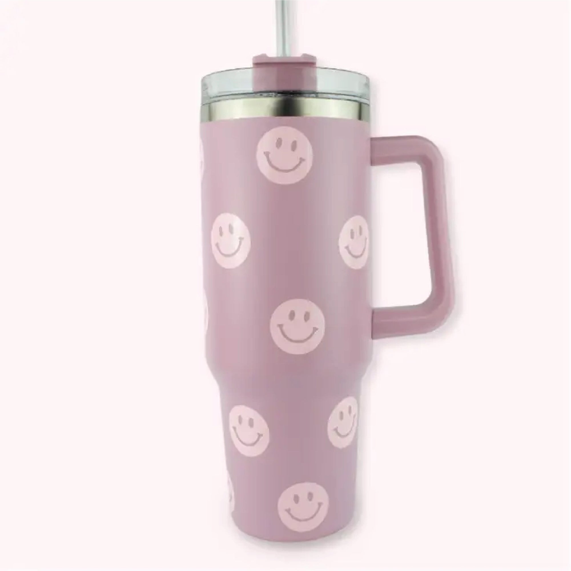40oz Tumbler with Handle - Lilac Smile Face - The Red Rival