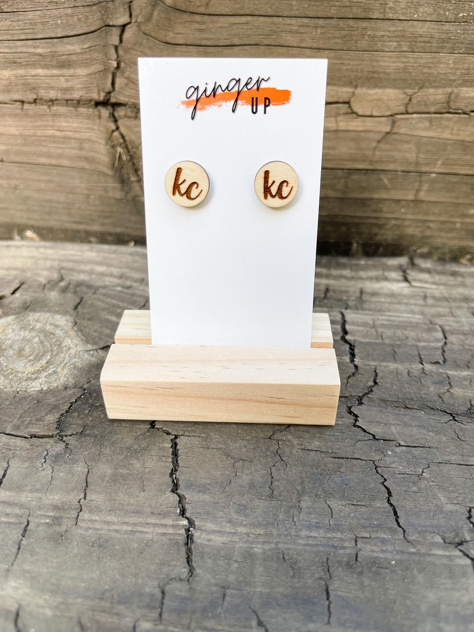 READY TO SHIP - Natural Wood KC Circle Stud Earrings - Tees & Sweatshirts - The Red Rival